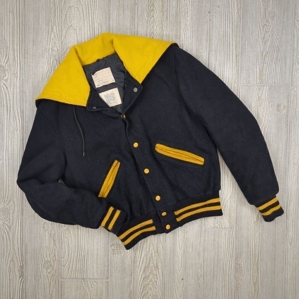 Vintage 1960-70s DeLONG Sailor Collar Wool Stadium Award Jacket Coat 36 Small